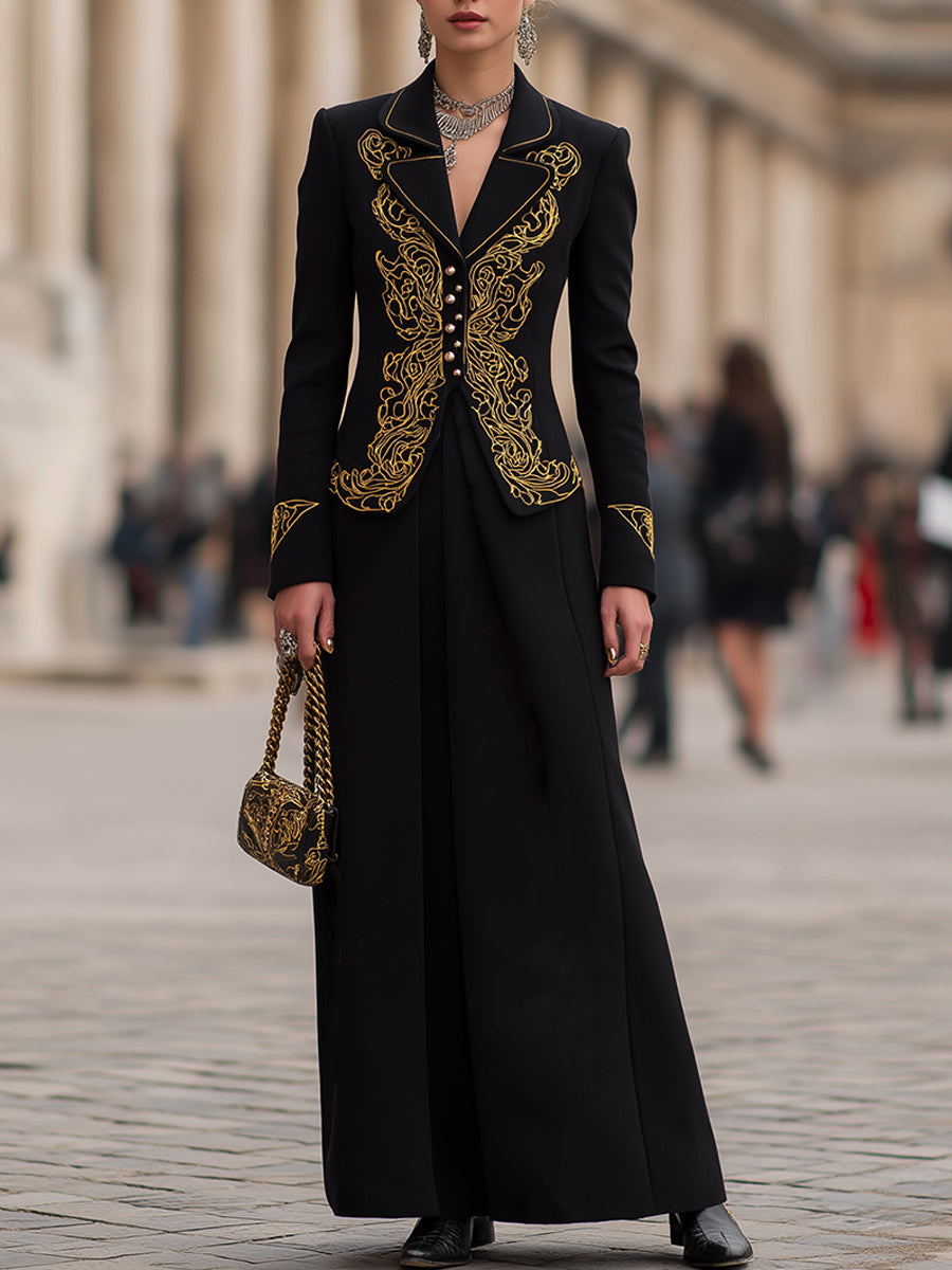 Mooyius Black Embroidered Suit With Gold Detailing MollyBoo