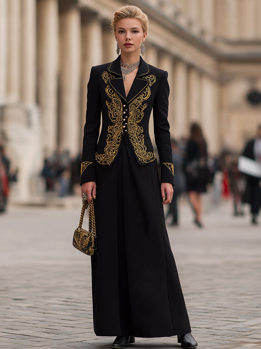 Mooyius Black Embroidered Suit With Gold Detailing MollyBoo