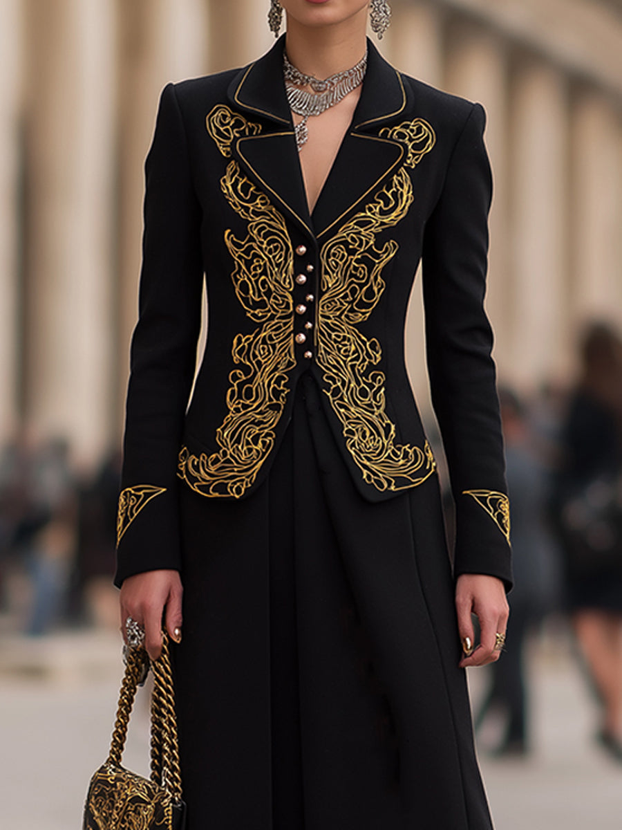 Mooyius Black Embroidered Suit With Gold Detailing MollyBoo