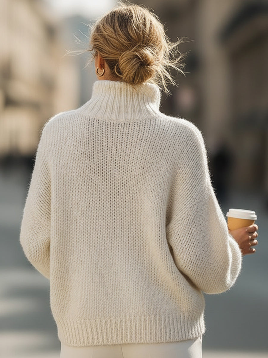 Oversized Cream Turtleneck Sweater MollyBoo