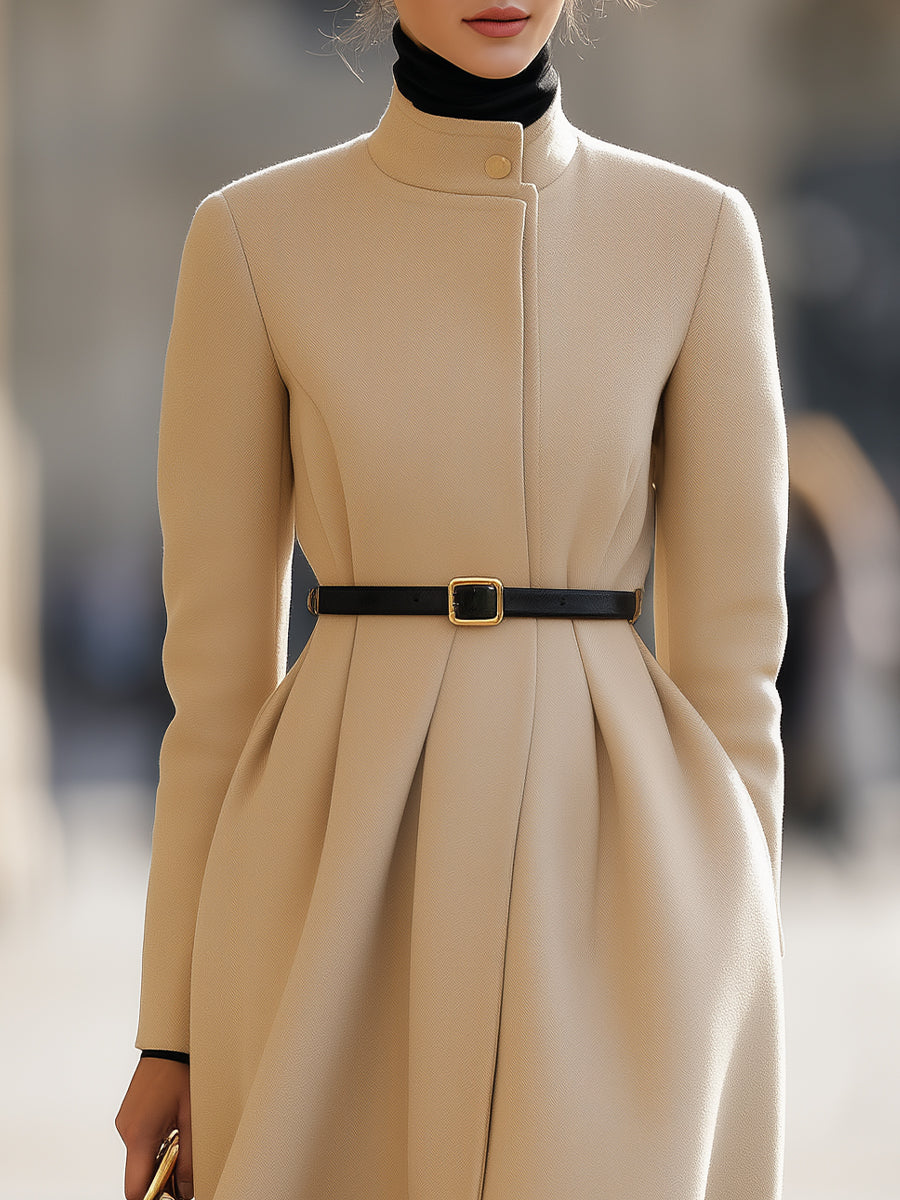 Elegant Beige Belted Midi Coat MollyBoo