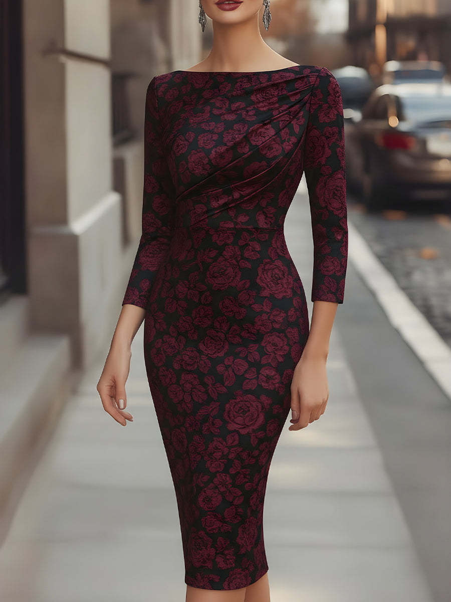 Midnight Rose Jacquard Midi Dress MollyBoo