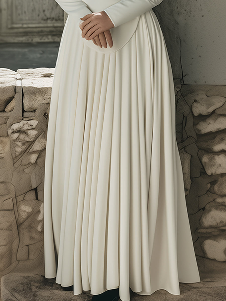 Elegant Plain Maxi Dress With Scarf-Tie Collar MollyBoo