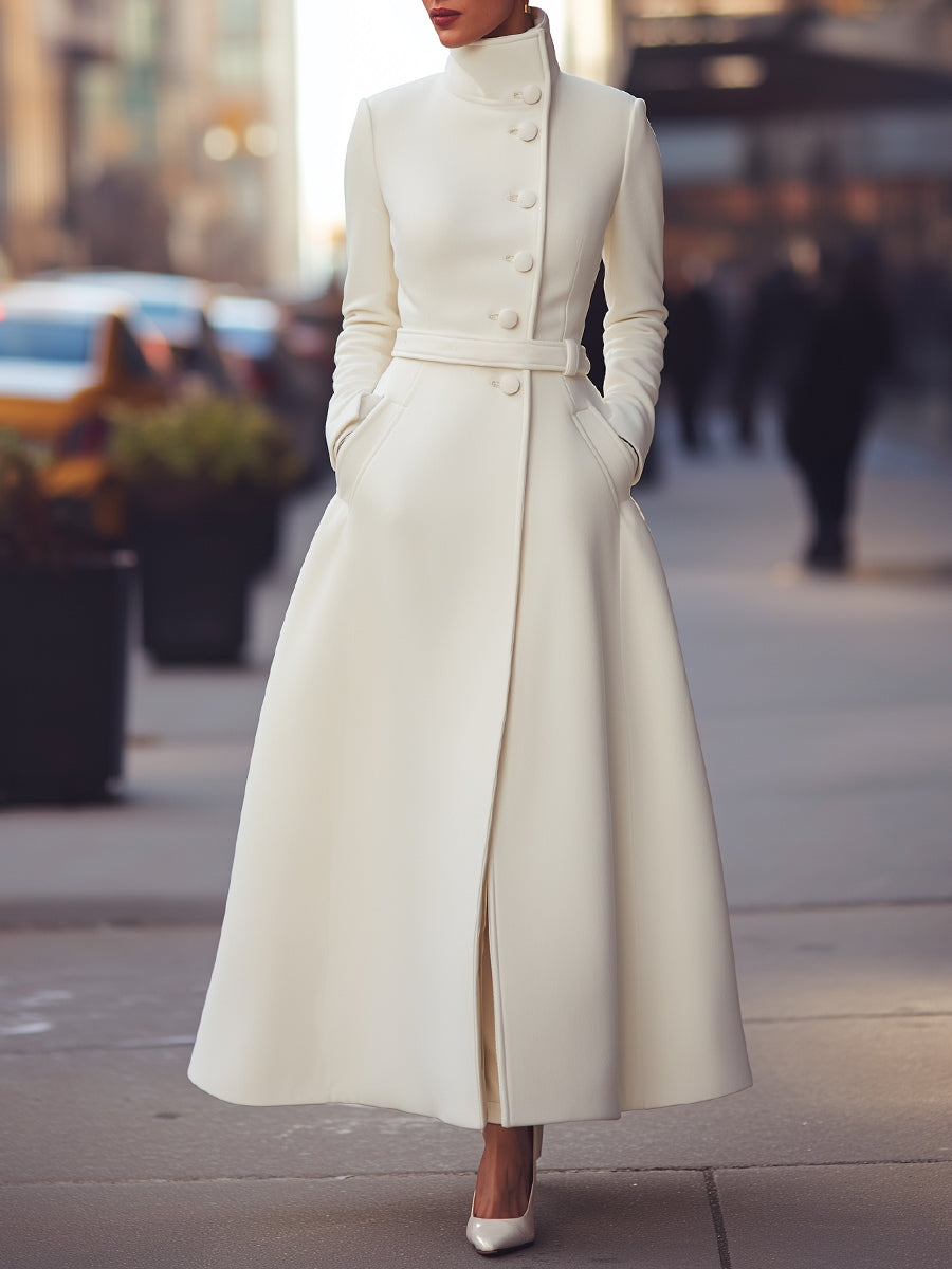 Regal White Military-Inspired Wool Coat MollyBoo