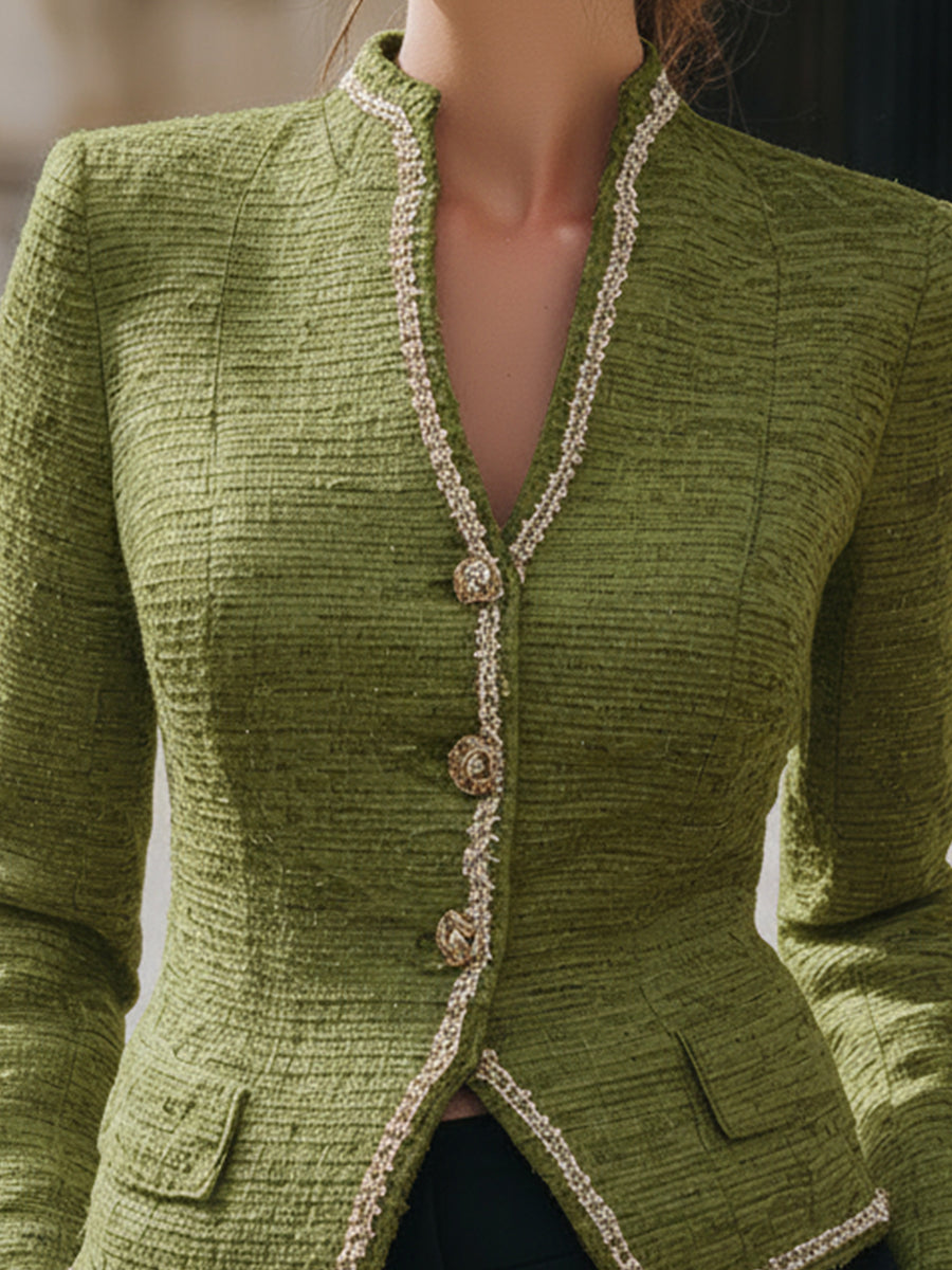 Green Tweed Jacket With Pearl Trim MollyBoo