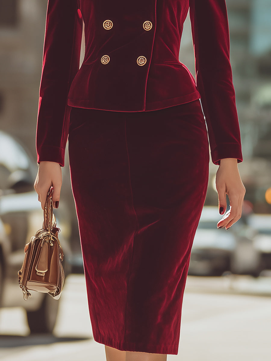 Regal Burgundy Velvet Suit Set, Exuding Timeless Elegance MollyBoo
