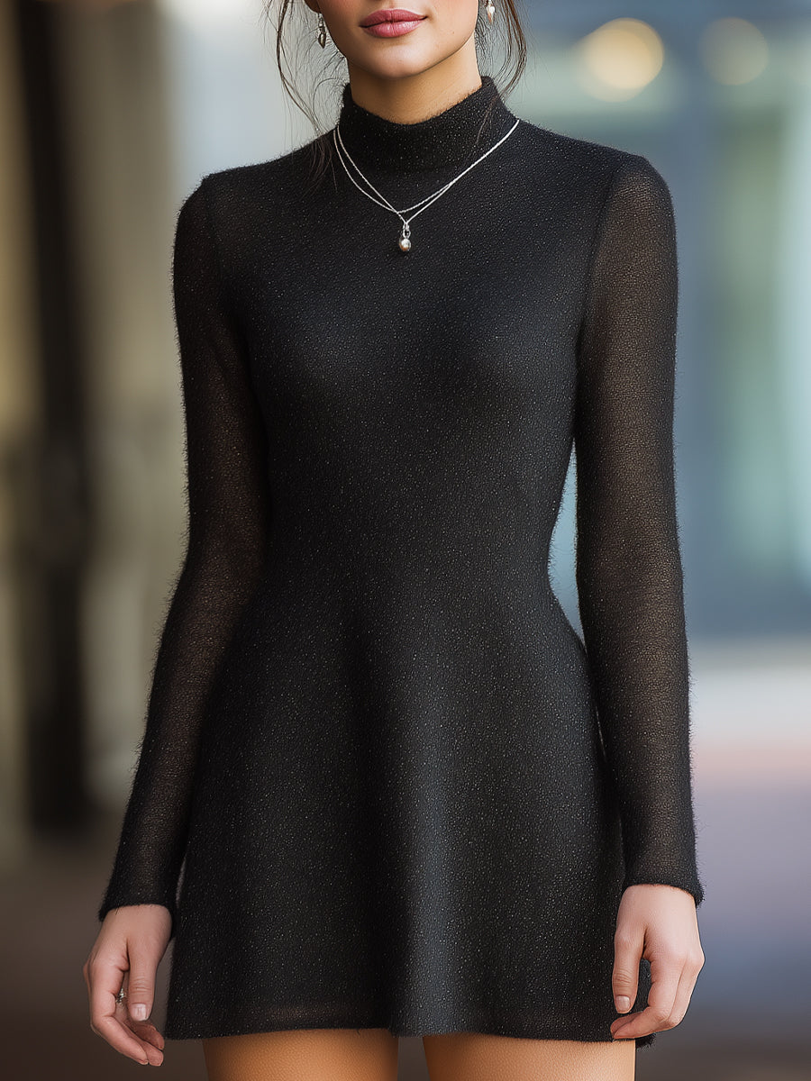 Sheer Long Sleeves Sparkle High-Neck Mini Dress MollyBoo