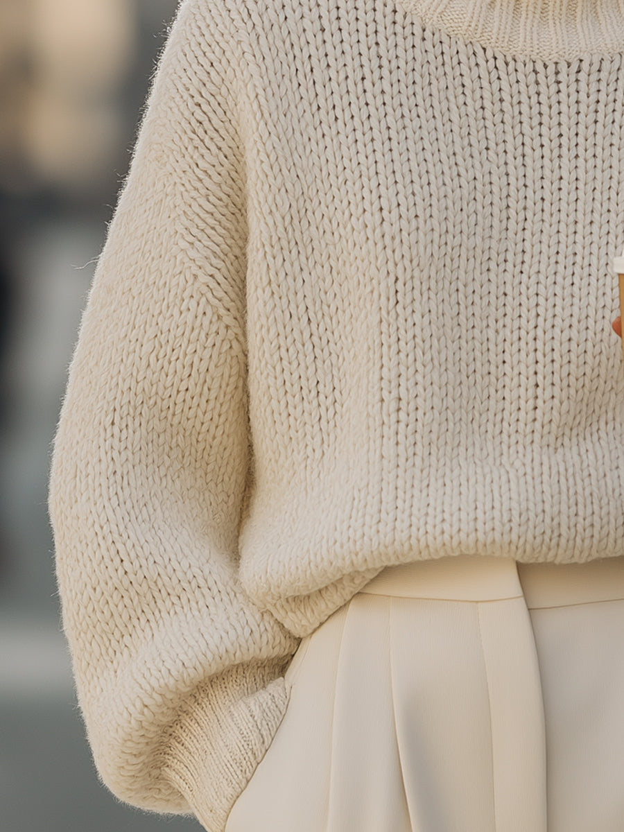 Oversized Cream Turtleneck Sweater MollyBoo