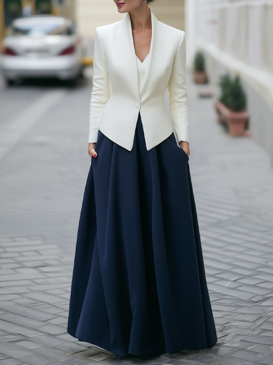 Ivory Blazer With Navy Maxi Skirt Set MollyBoo