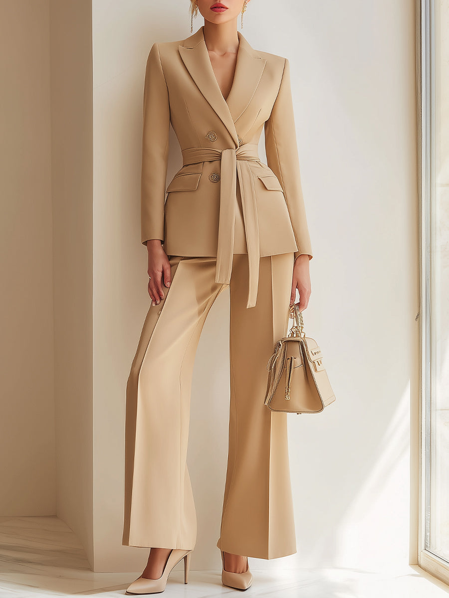 Mooyius Camel Belted Power Suit Set MollyBoo