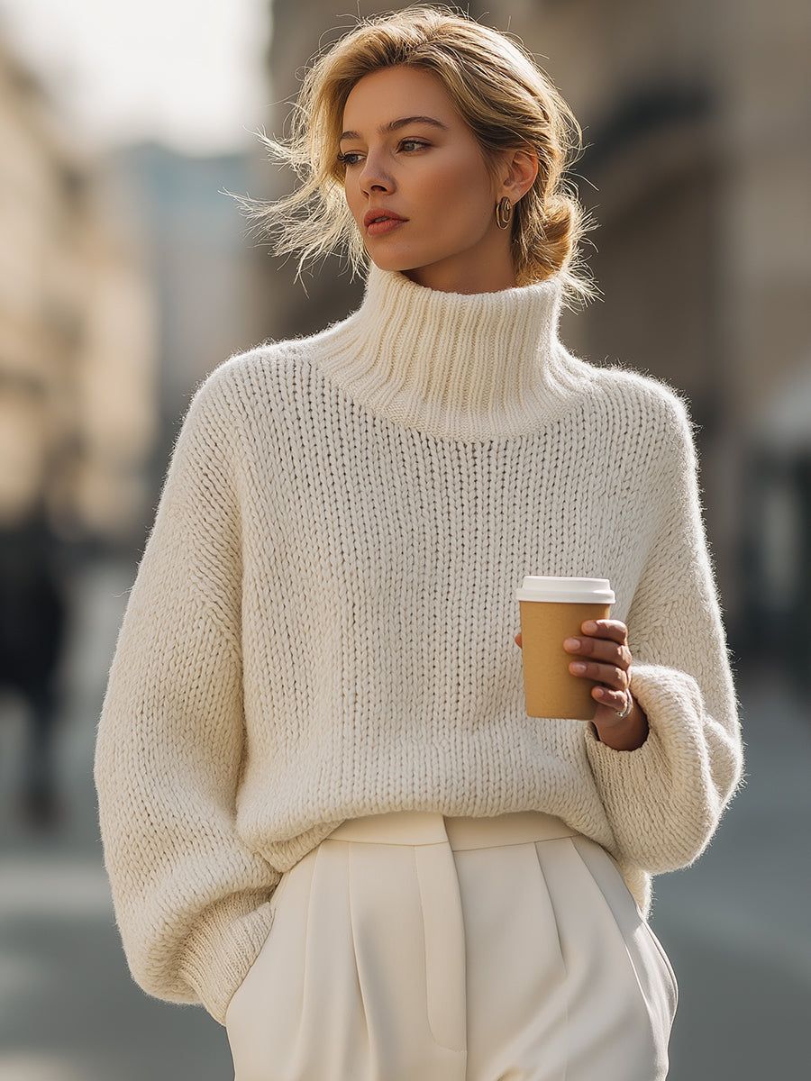 Oversized Cream Turtleneck Sweater MollyBoo