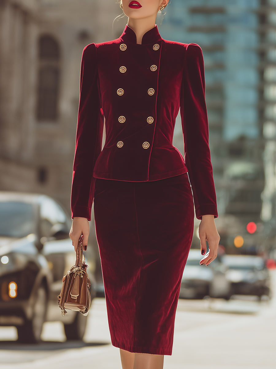 Regal Burgundy Velvet Suit Set, Exuding Timeless Elegance MollyBoo