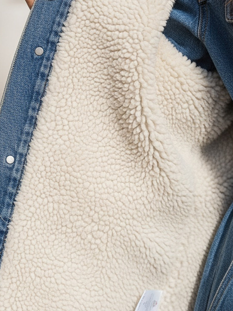 Mooyius Faux Fur Collar Belted Denim Maxi Coat MollyBoo