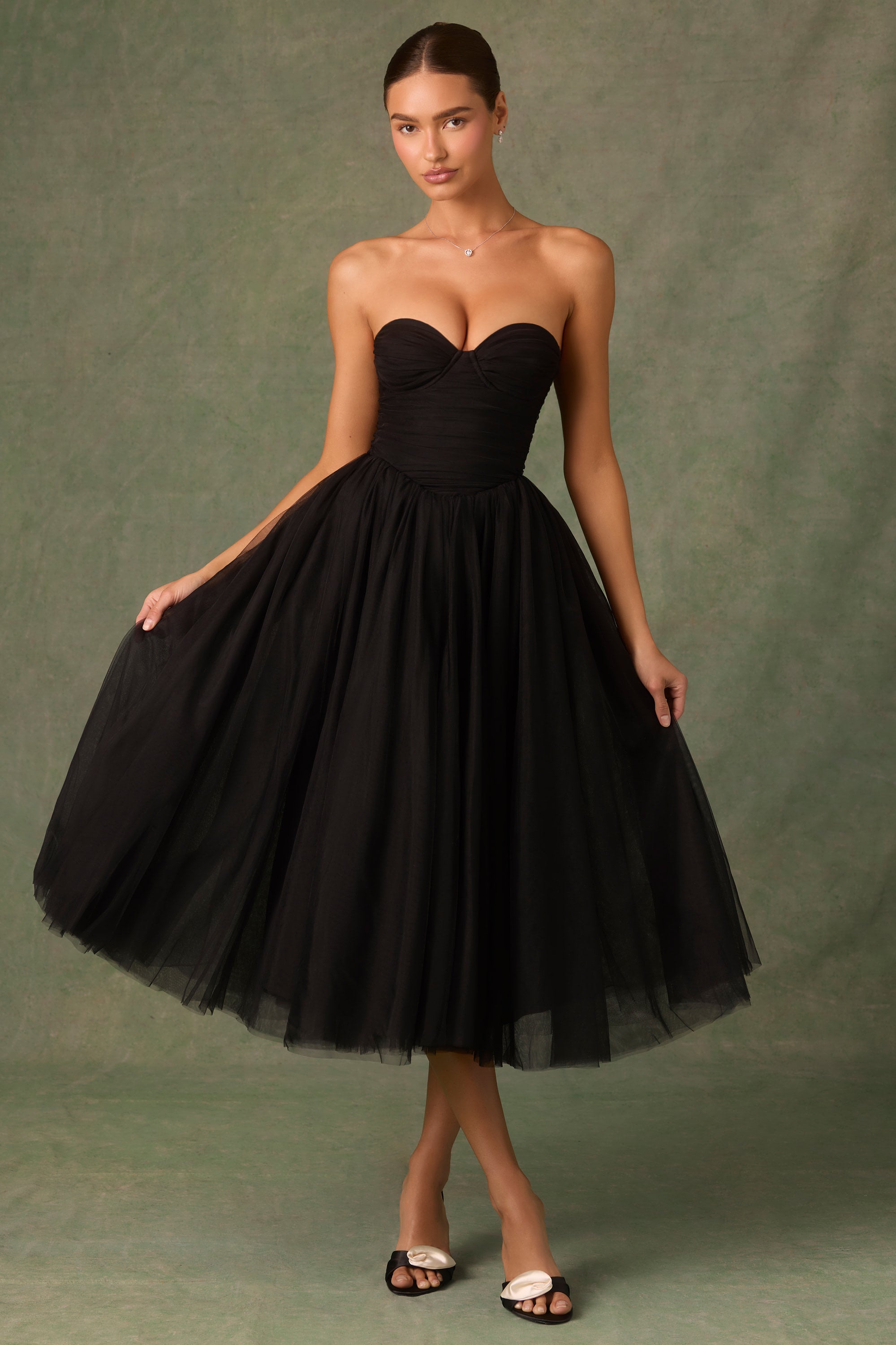 Robe Midaxi en Tulle avec Corset - Noir Élégant et Sculptant MollyBoo