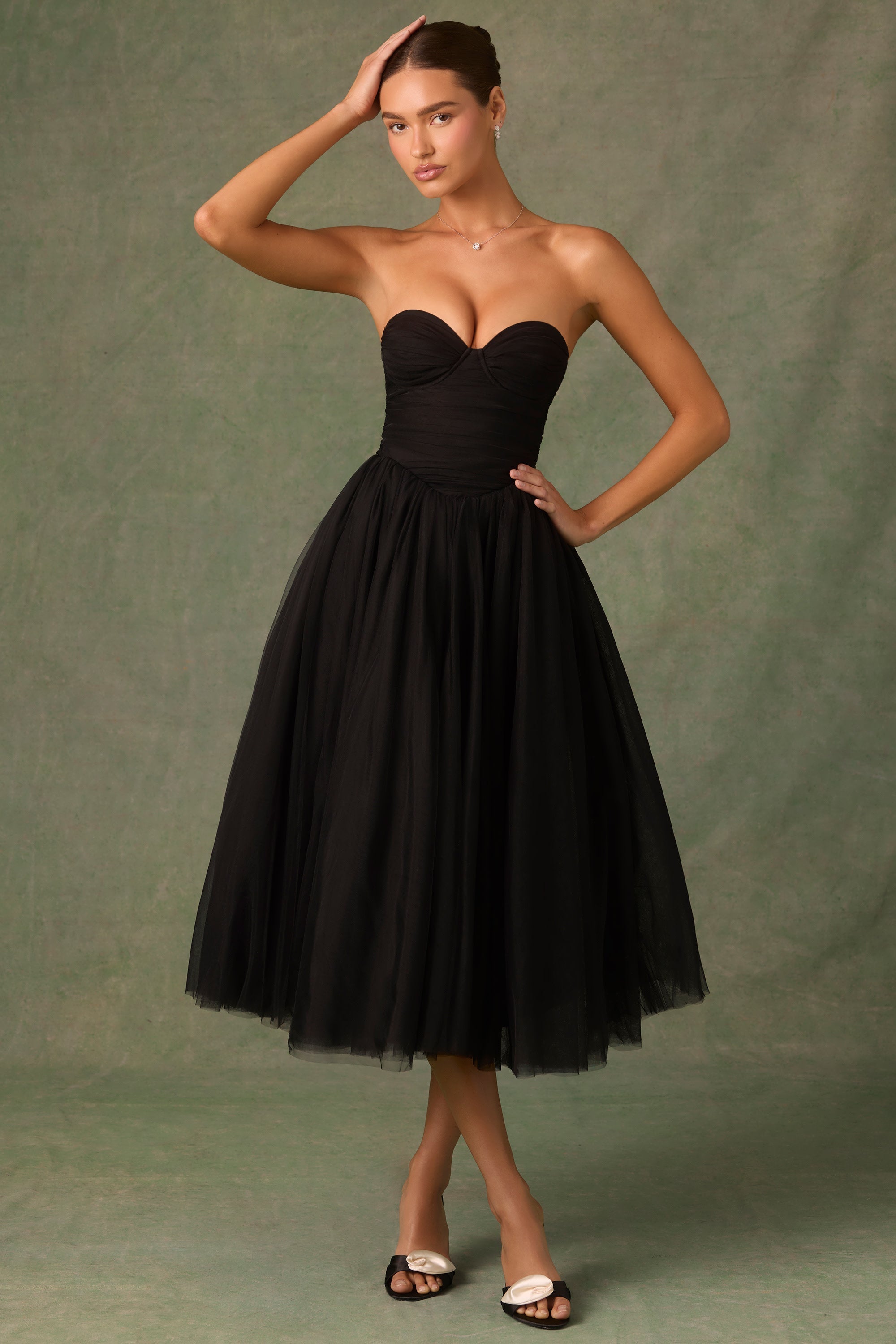 Robe Midaxi en Tulle avec Corset - Noir Élégant et Sculptant MollyBoo
