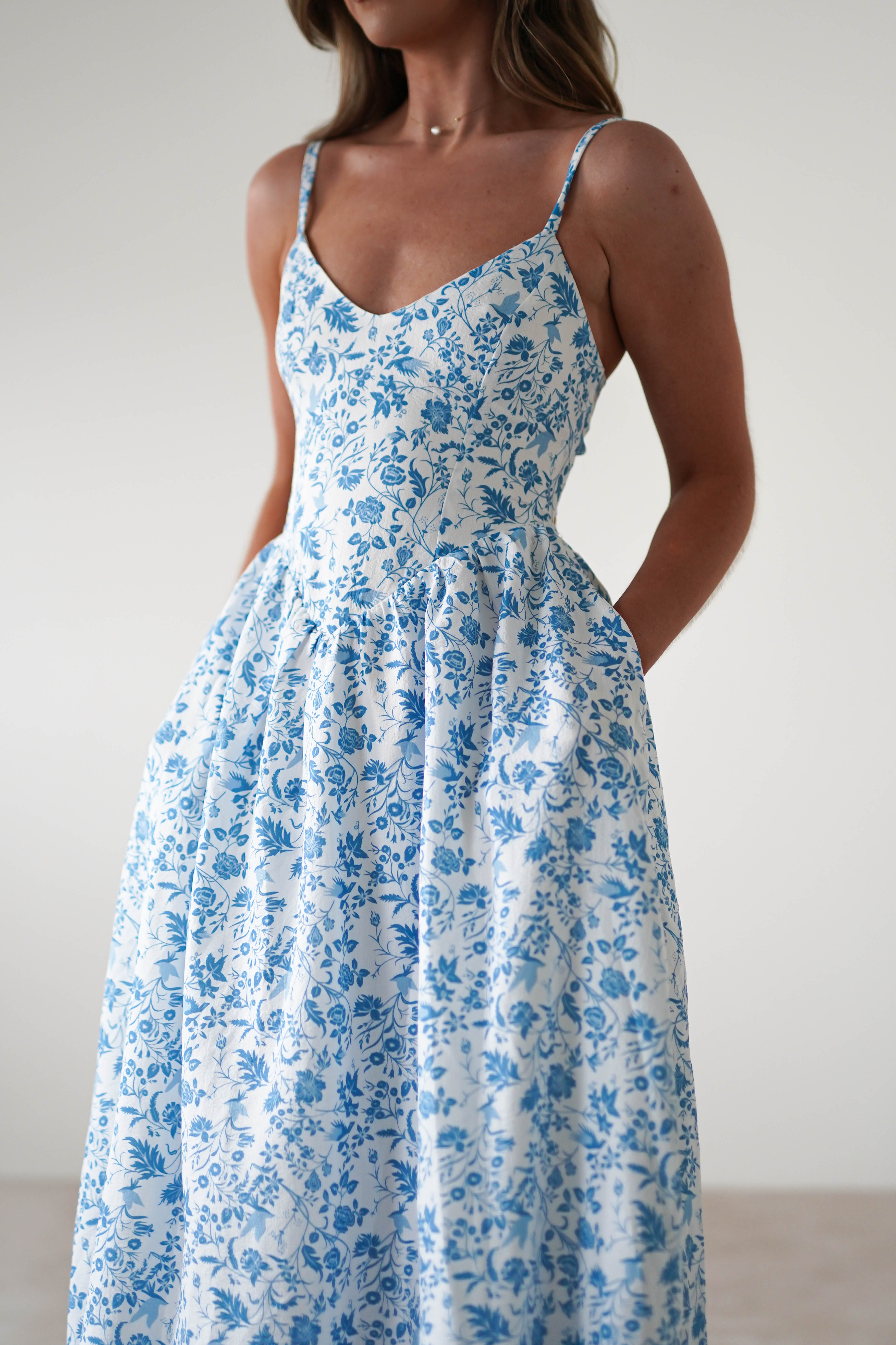 Robe Longue Fleurie Carolyn Robe Maxi Bleue et Blanch