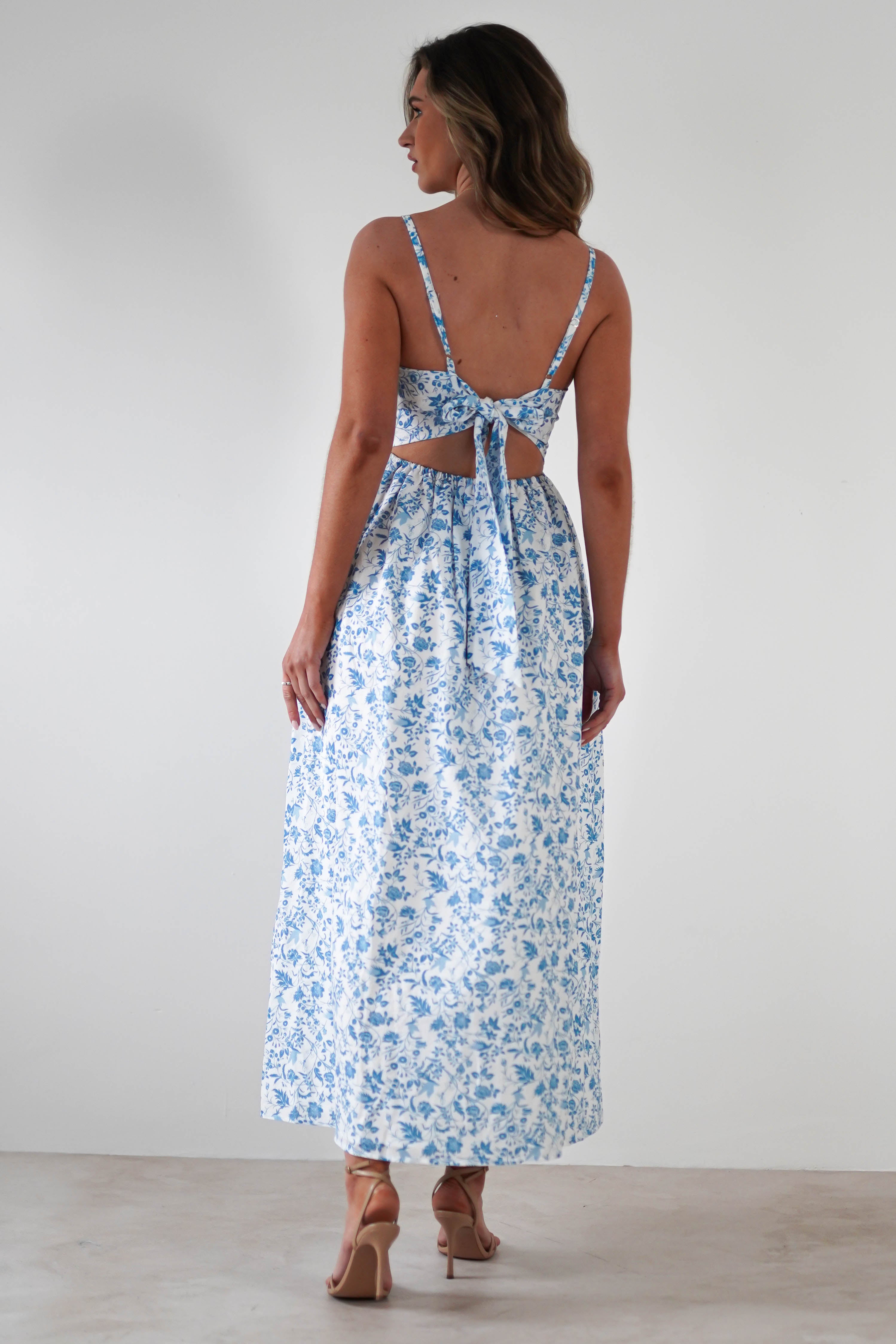 Robe Longue Fleurie Carolyn Robe Maxi Bleue et Blanch