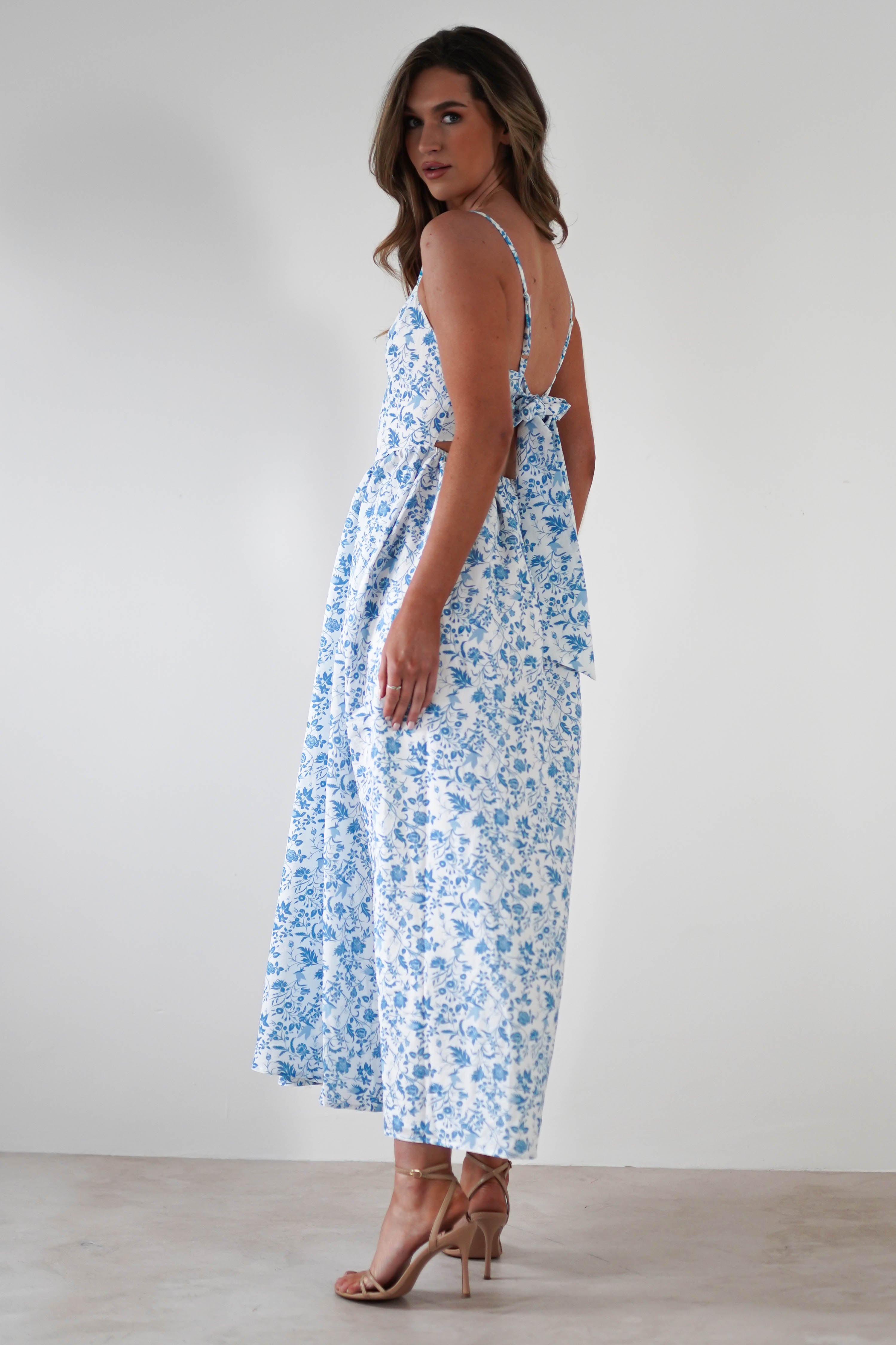 Robe Longue Fleurie Carolyn Robe Maxi Bleue et Blanch