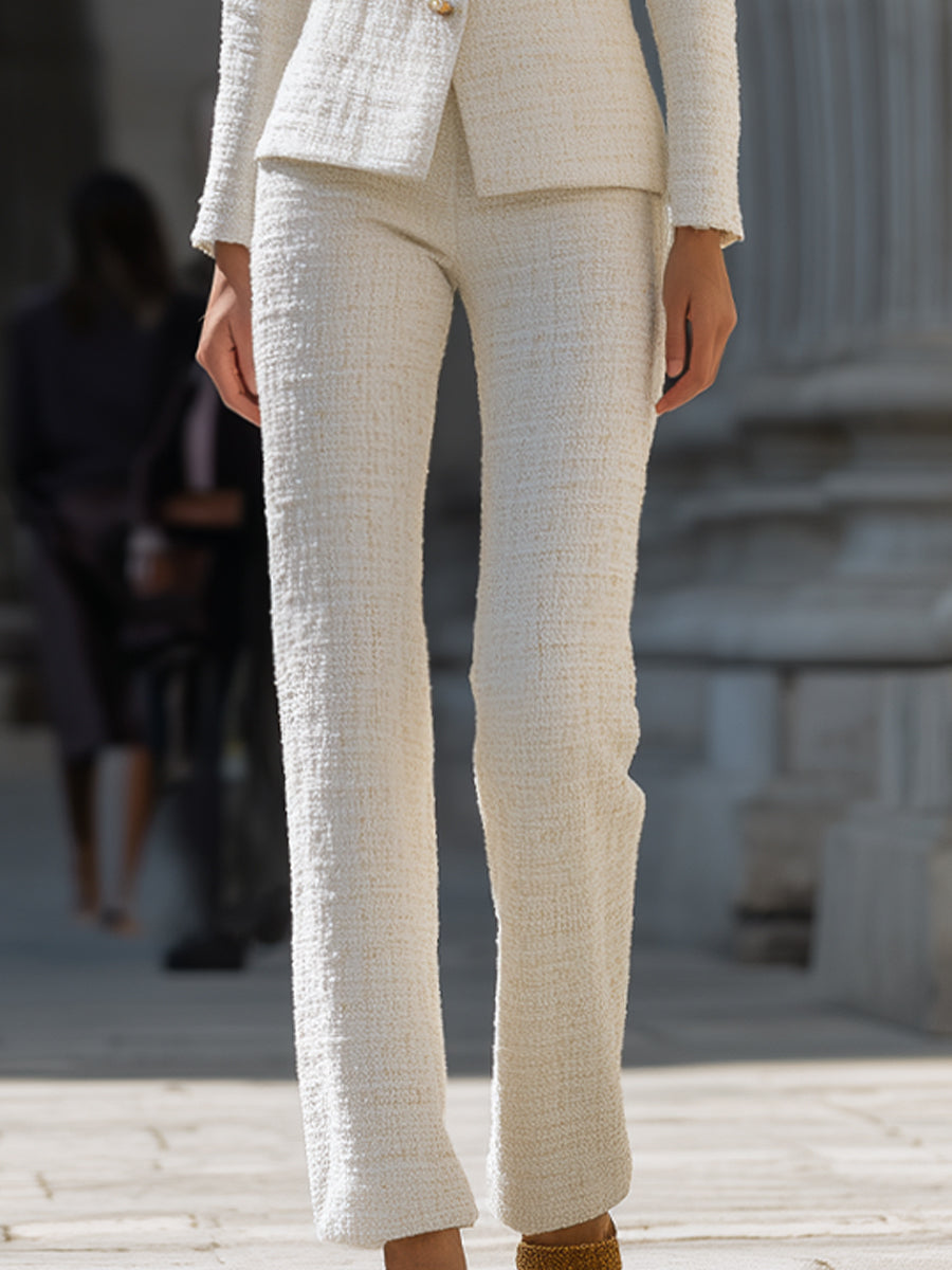 Ivory Tweed Square-Neck Suit Set MollyBoo