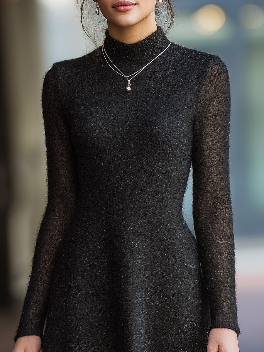 Sheer Long Sleeves Sparkle High-Neck Mini Dress MollyBoo