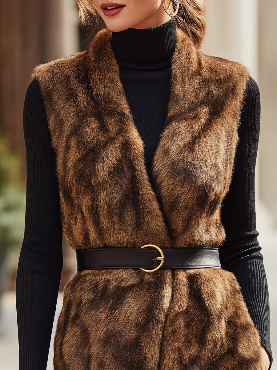 Faux Fur Sleeveless Vest With Belt MollyBoo