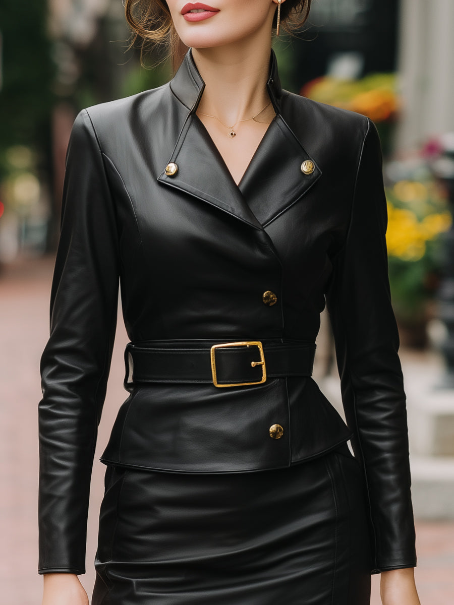 Faux Leather Belted Two-Piece Set MollyBoo