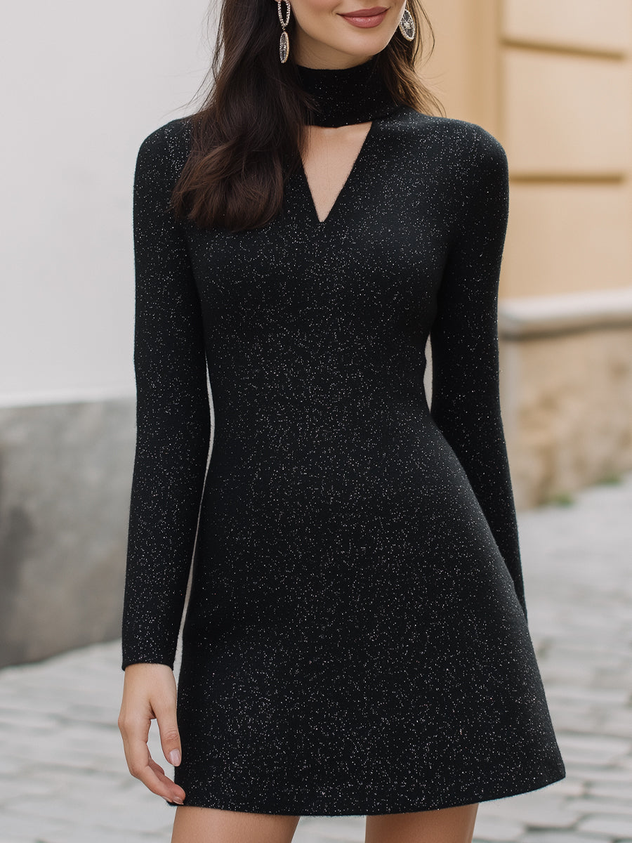 Long Sleeves Sparkle Cutout Mini Dress MollyBoo