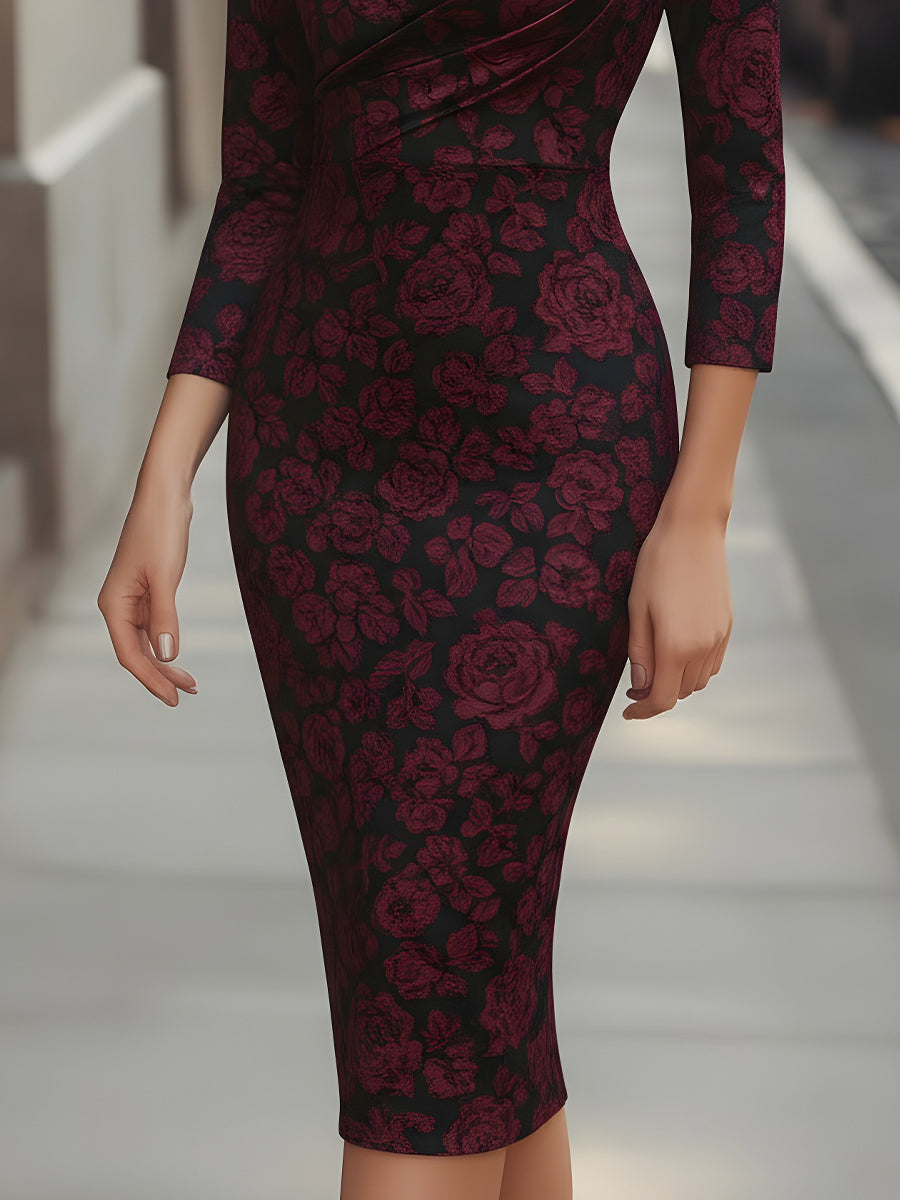 Midnight Rose Jacquard Midi Dress MollyBoo