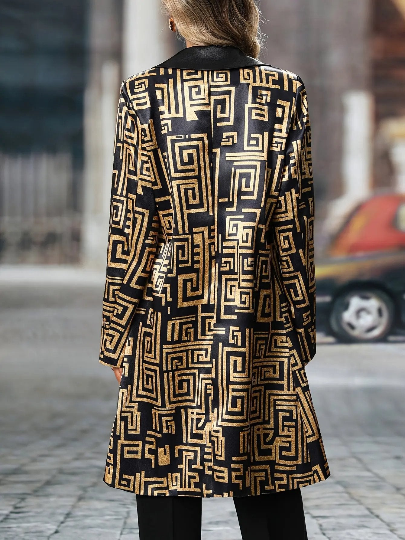 Chic Geometric Pattern Midi Jacket MollyBoo