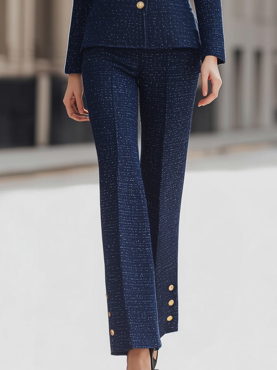 Tweed Belted Blazer And Pants Set With Gold Buttons MollyBoo