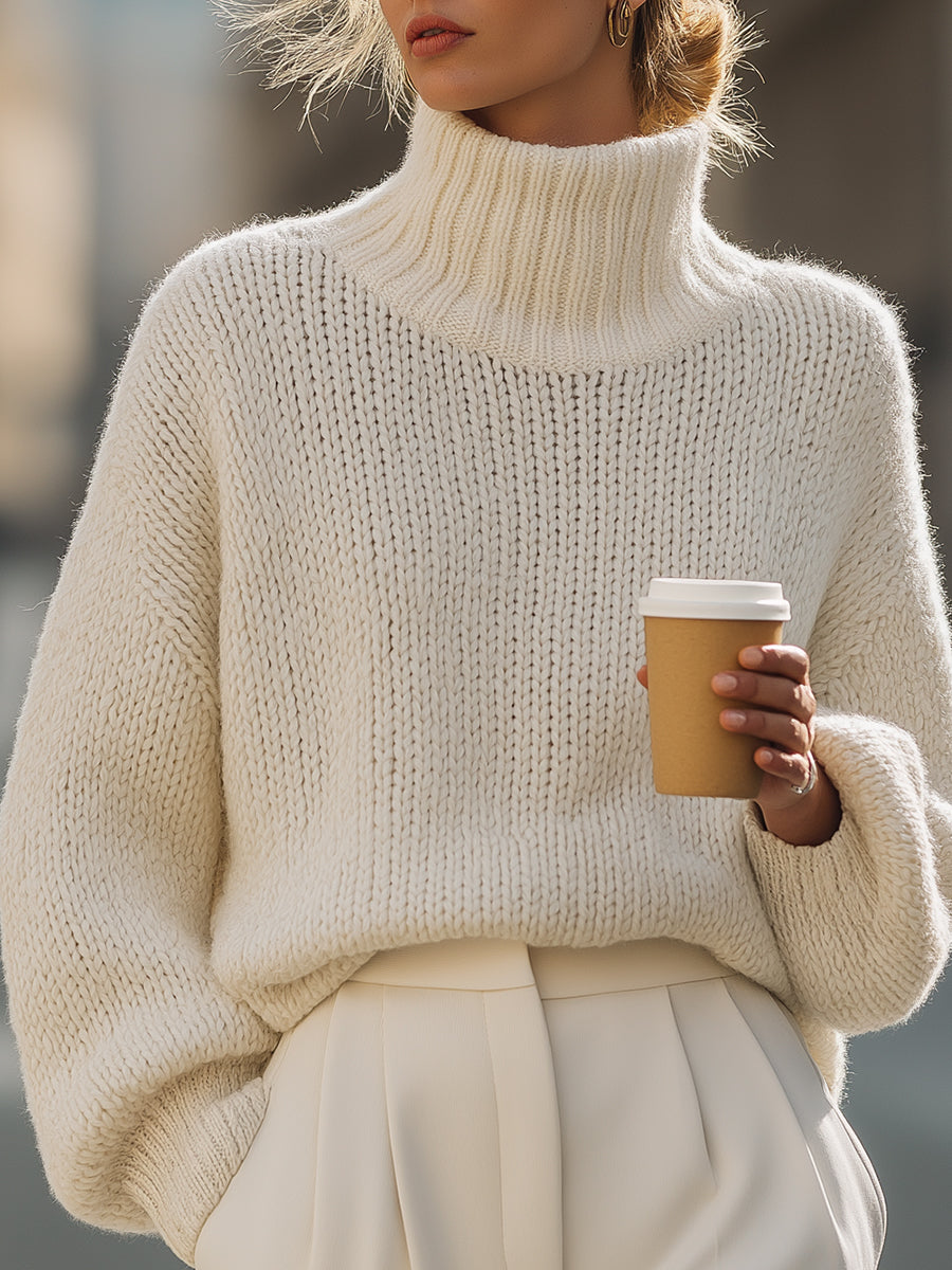 Oversized Cream Turtleneck Sweater MollyBoo