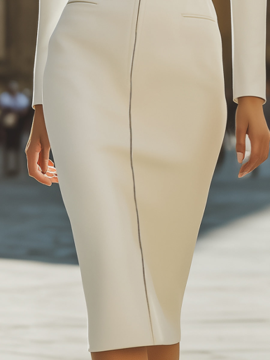 Mooyius Plain Structured Zip-Front Midi Dress MollyBoo