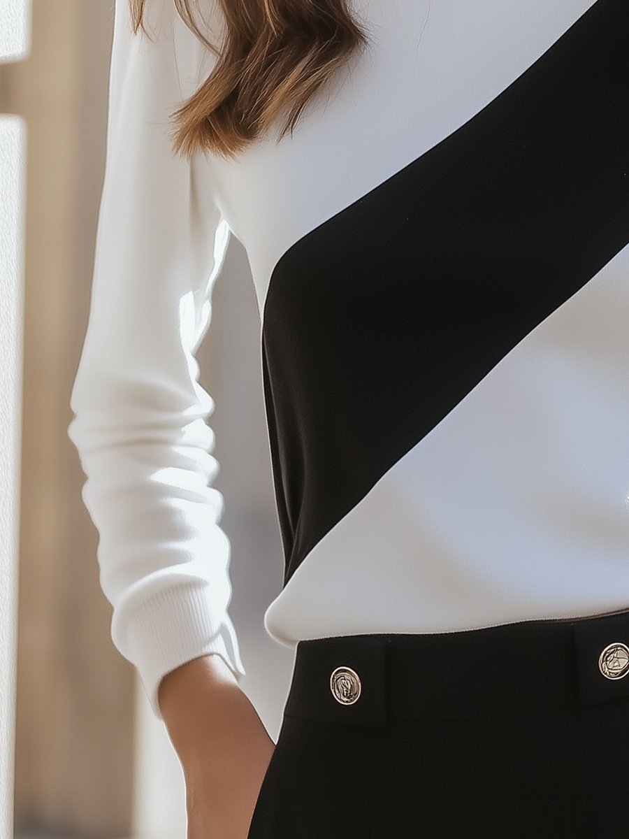 Black and White Diagonal Colorblock T-shirt MollyBoo