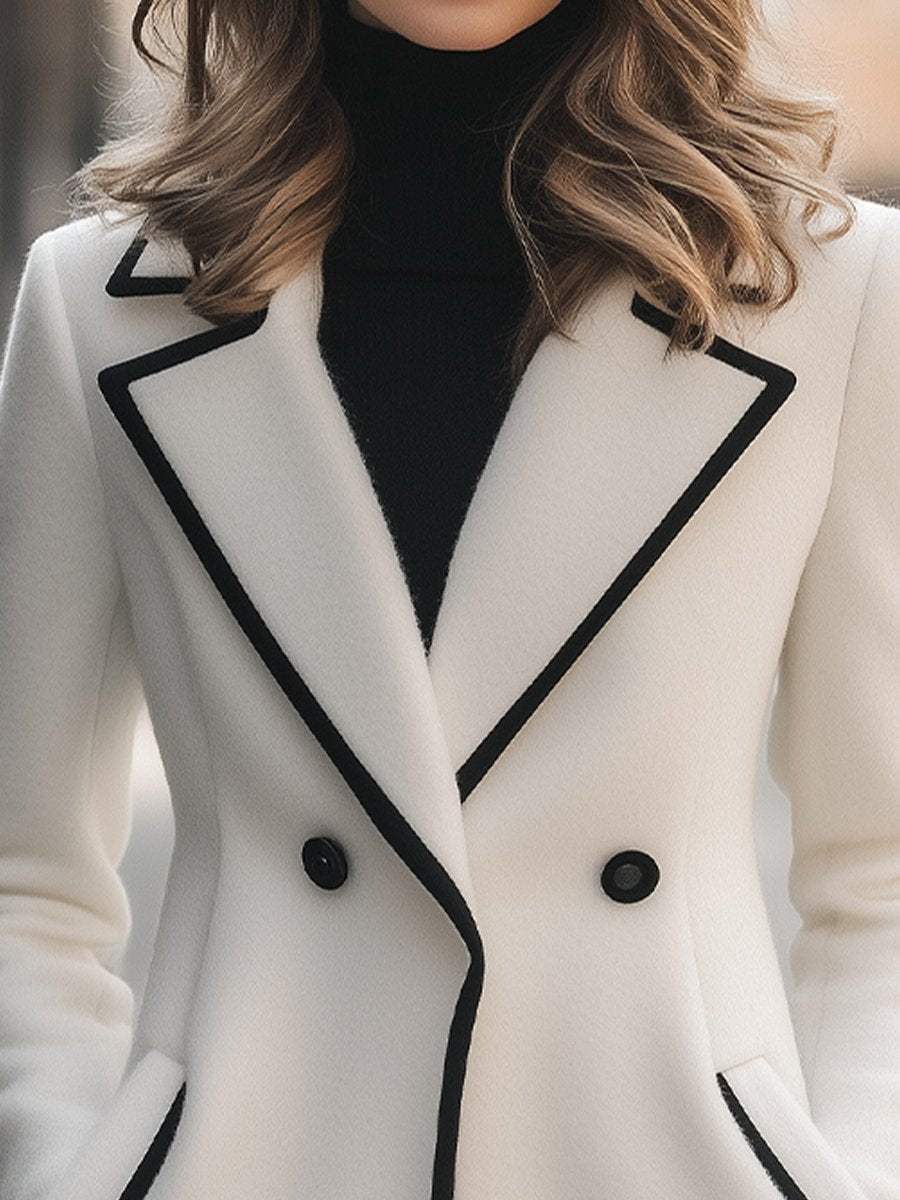 Chic Double-Breasted White Coat with Black Trim MollyBoo
