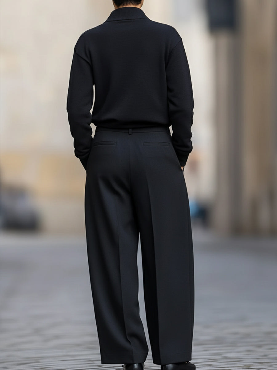 Minimalist Half-Zip Pullover And Wide-Leg Pleated Trousers Set MollyBoo
