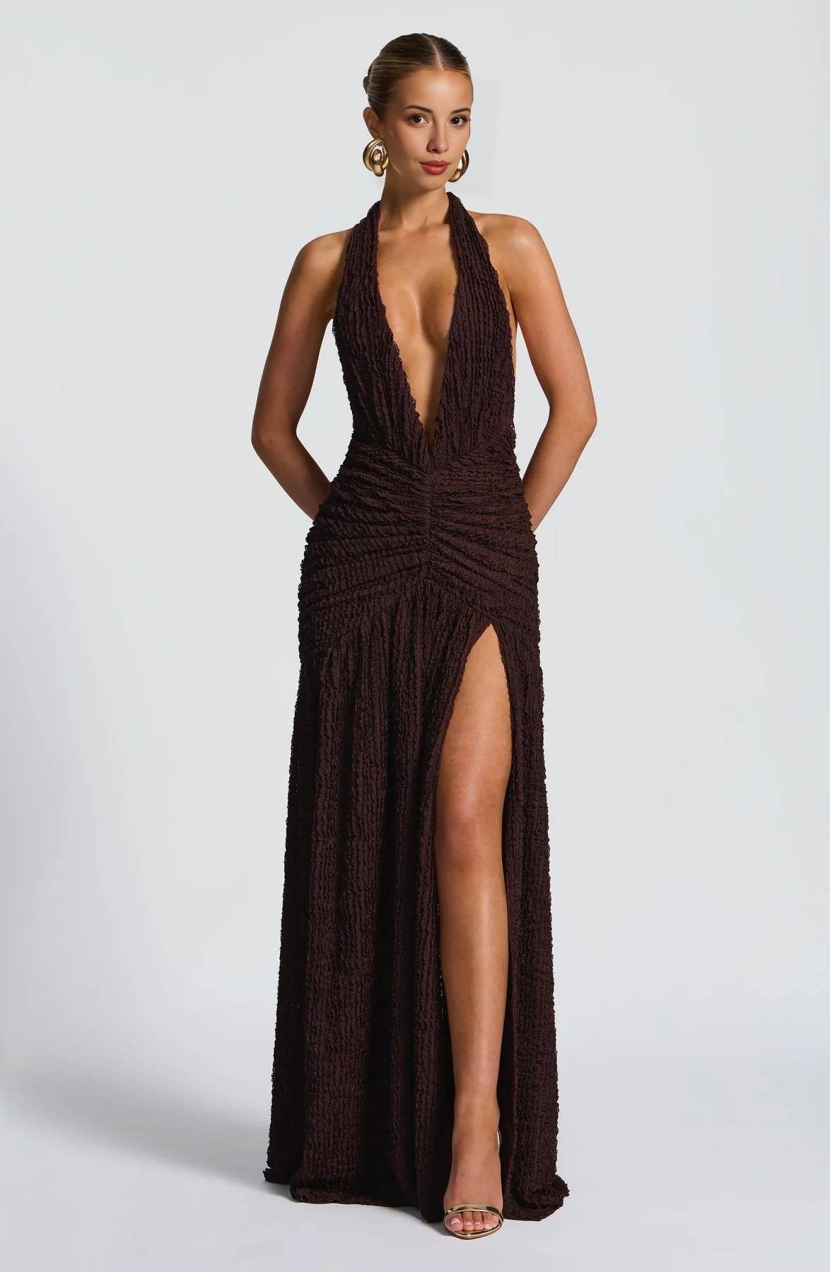 Minerva Camille Halterneck Maxi Dress MOLLYBOO